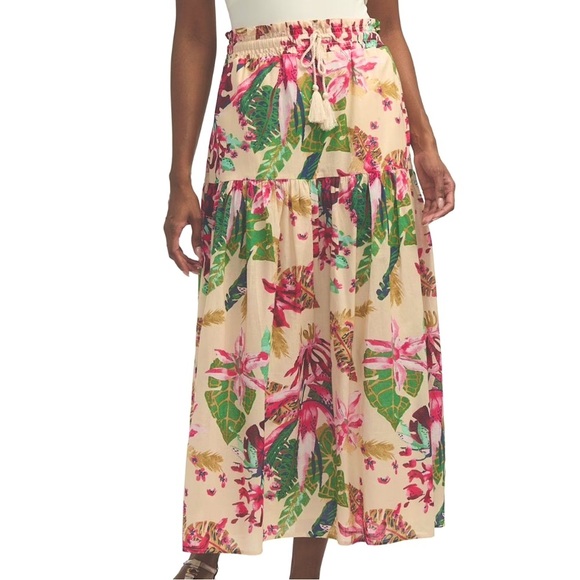 Mexx Women's Tropical Print Maxi Skirt - Cream and Green and Pink - Picture 1 of 3
